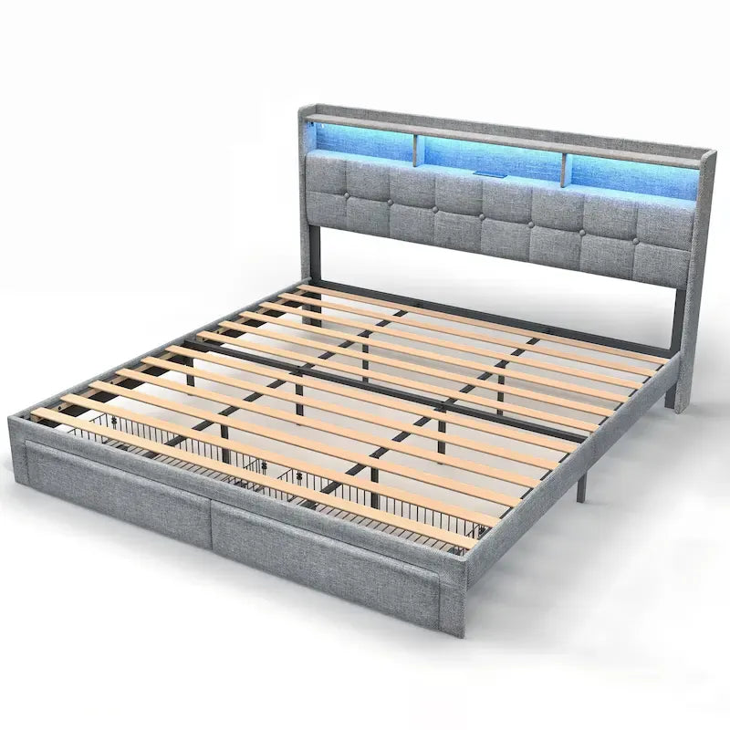 Letto matrimoniale king size con testiera di ricarica, luci RGB e porte USB da 20W