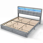 Letto matrimoniale king size con testiera di ricarica, luci RGB e porte USB da 20W