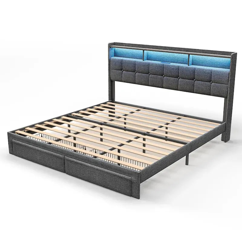 Letto matrimoniale king size con testiera di ricarica, luci RGB e porte USB da 20W