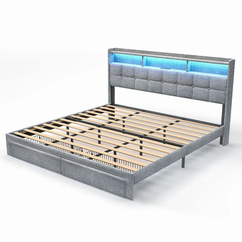 Letto matrimoniale king size con testiera di ricarica, luci RGB e porte USB da 20W