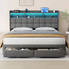 Letto matrimoniale king size con testiera di ricarica, luci RGB e porte USB da 20W