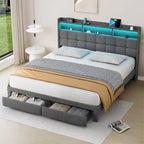 Letto matrimoniale king size con testiera di ricarica, luci RGB e porte USB da 20W