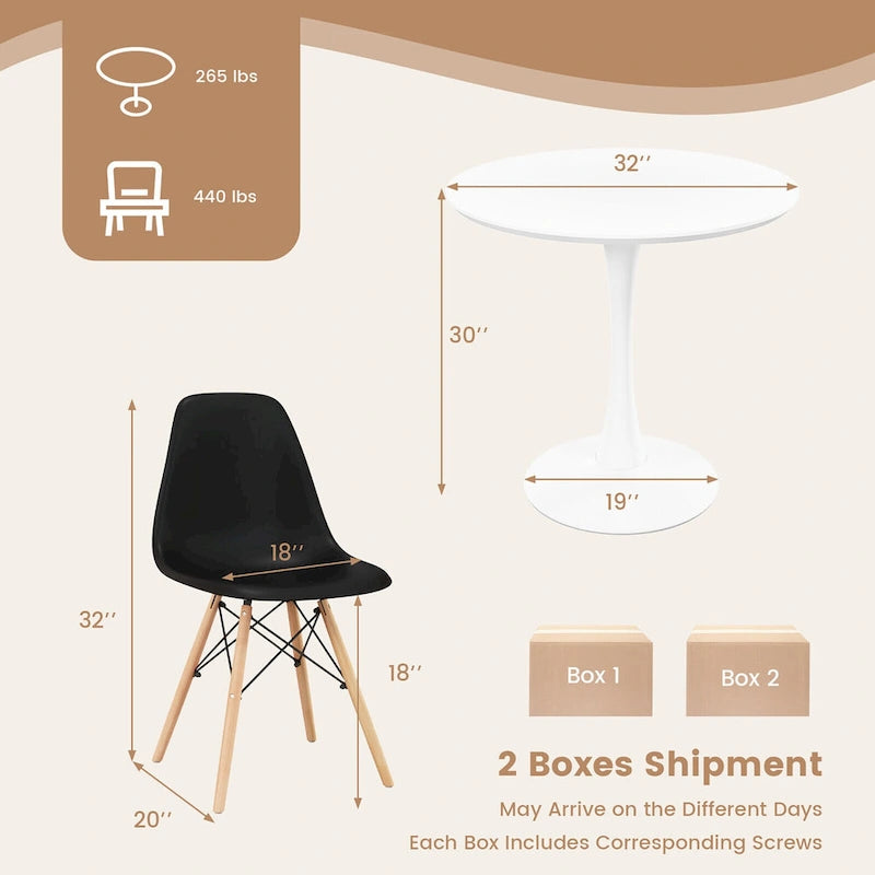 Set da pranzo 5 pezzi Tavolo da pranzo rotondo moderno 4 sedie per piccoli spazi