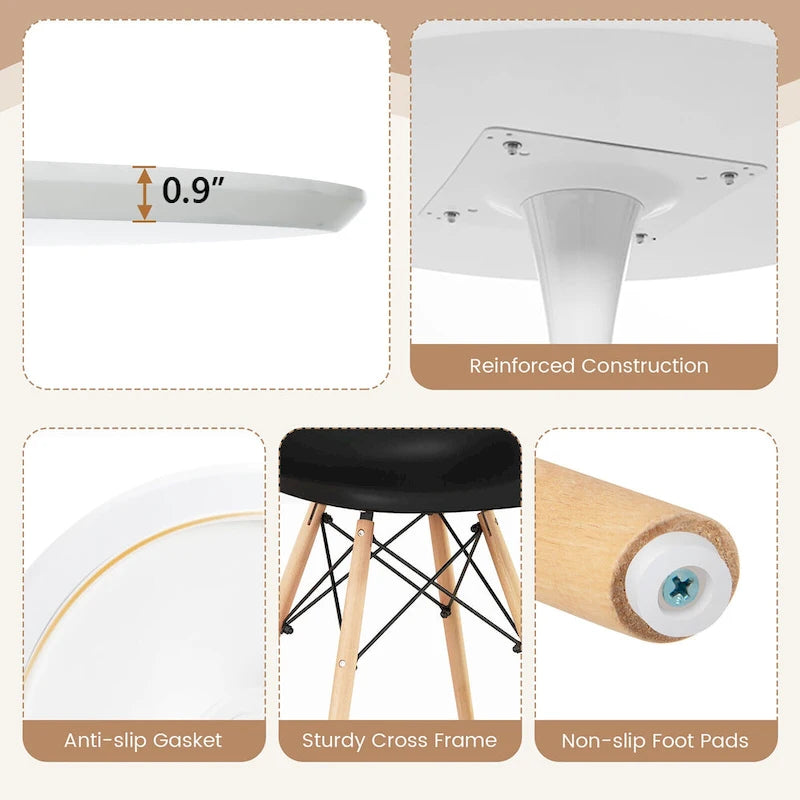 Set da pranzo 5 pezzi Tavolo da pranzo rotondo moderno 4 sedie per piccoli spazi