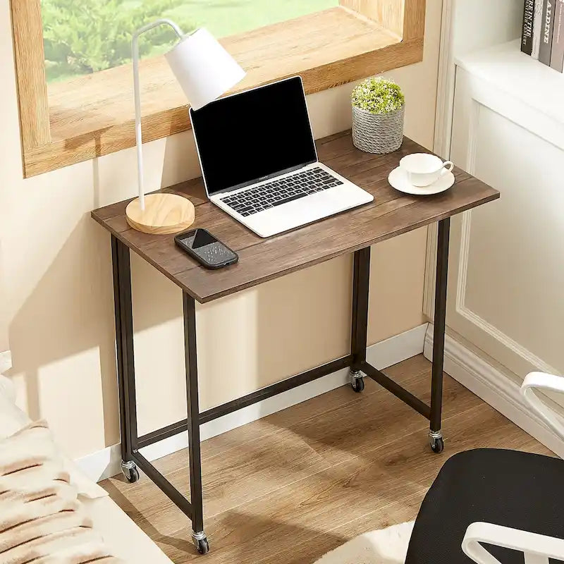 Scrivania Pieghevole Mobile per Computer, Scrivania Scrivibile su Ruote da 80 cm, Nessun Montaggio Richiesto, Tavolo Pieghevole Salvaspazio per Laptop per Ufficio Domestico