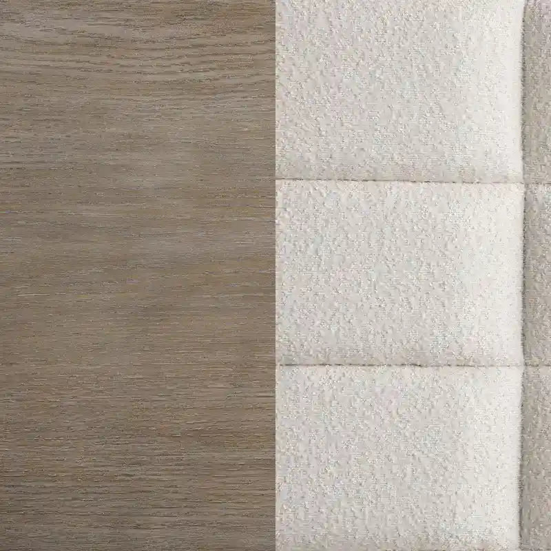 Letto King Size con Testiera Imbottita Avorio con Trapuntatura a Griglia e Finitura in Legno Rovere Marrone