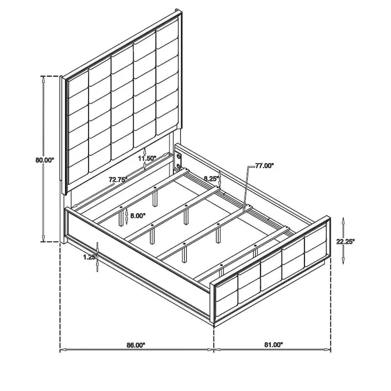 Letto King Size con Testiera Imbottita Avorio con Trapuntatura a Griglia e Finitura in Legno Rovere Marrone