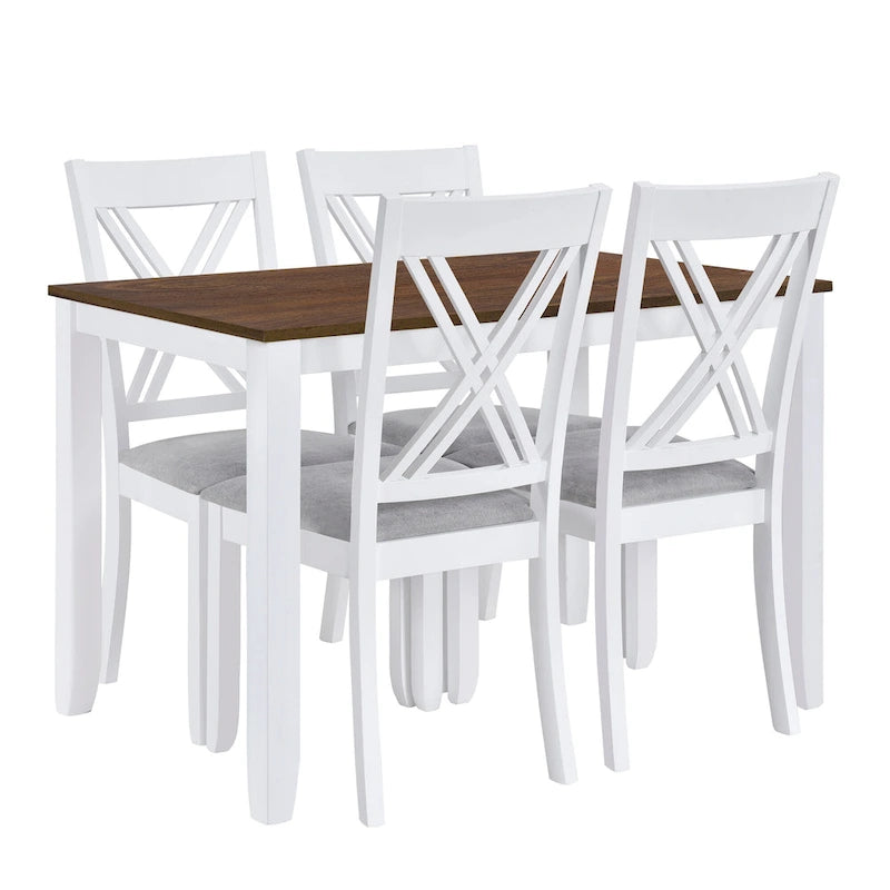 Set tavolo e sedie in legno da 5 pezzi, set tavolo da pranzo da cucina per 4 persone con tavolo rettangolare e 4 sedie imbottite con schienale a X