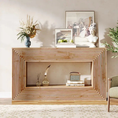 Tavolino consolle lungo 150 cm per soggiorno, tavolino da ingresso stretto in legno