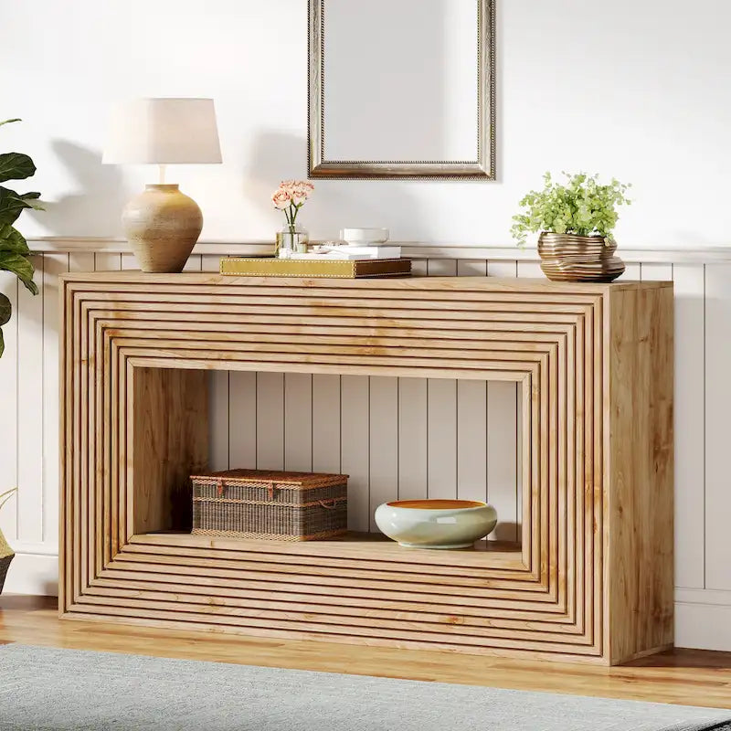 Tavolino consolle lungo 150 cm per soggiorno, tavolino da ingresso stretto in legno