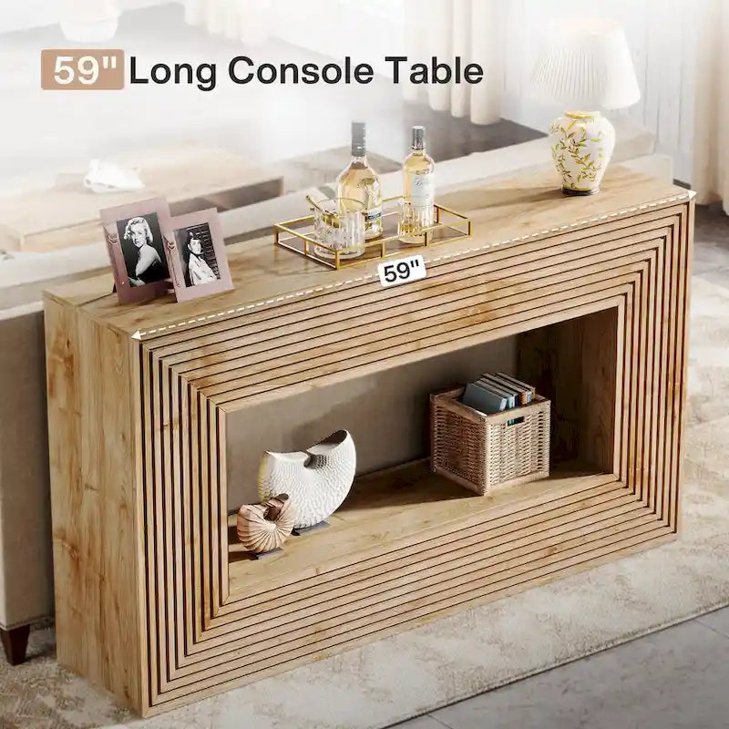 Tavolino consolle lungo 150 cm per soggiorno, tavolino da ingresso stretto in legno