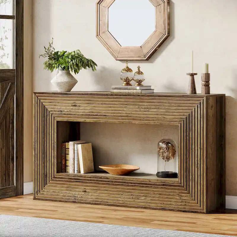 Tavolino consolle lungo 150 cm per soggiorno, tavolino da ingresso stretto in legno