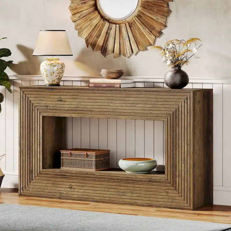 Tavolino consolle lungo 150 cm per soggiorno, tavolino da ingresso stretto in legno