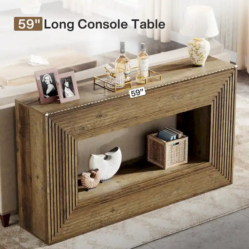 Tavolino consolle lungo 150 cm per soggiorno, tavolino da ingresso stretto in legno