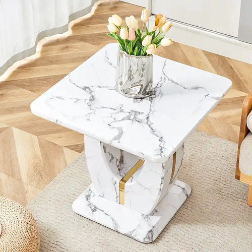 23.6 Modern Square Coffee Table with Gold Plated Decorative Strips for Living Room