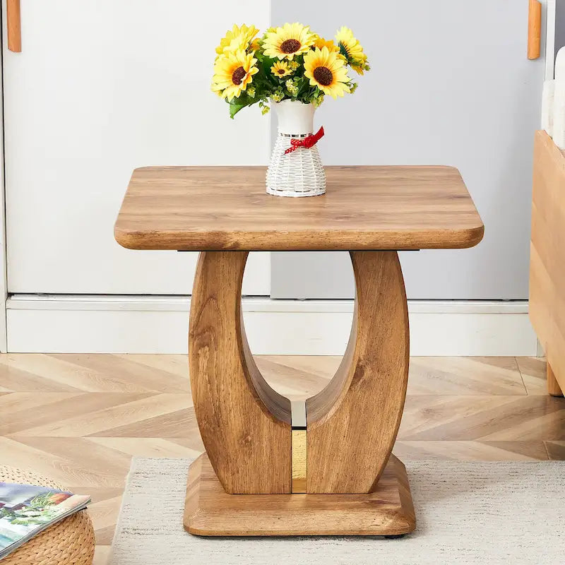 Tavolino quadrato moderno da 23,6 pollici con strisce decorative placcate in oro per soggiorno