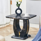 Tavolino quadrato moderno da 23,6 pollici con strisce decorative placcate in oro per soggiorno
