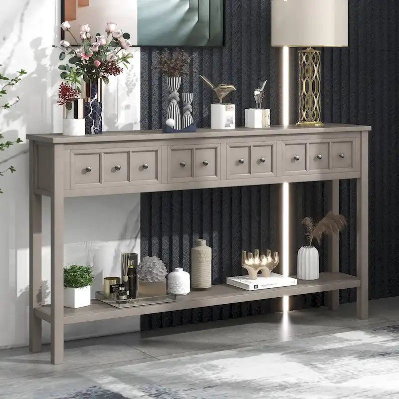 Tavolo Consolle Rustico da Ingresso con 4 Cassetti e Ripiano Inferiore