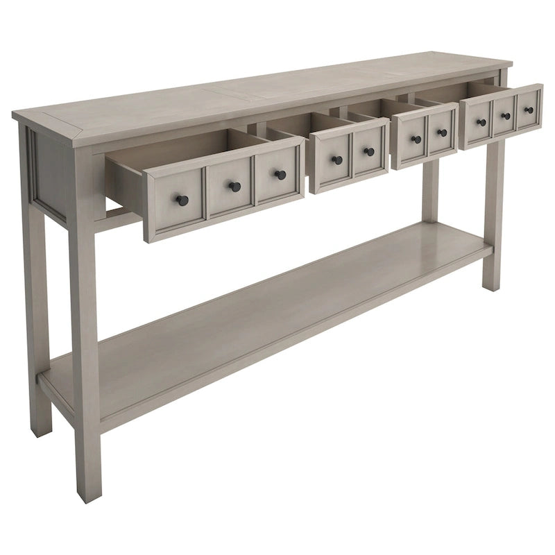 Tavolo Consolle Rustico da Ingresso con 4 Cassetti e Ripiano Inferiore