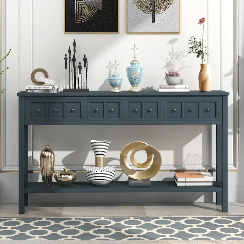 Tavolo Consolle Rustico da Ingresso con 4 Cassetti e Ripiano Inferiore