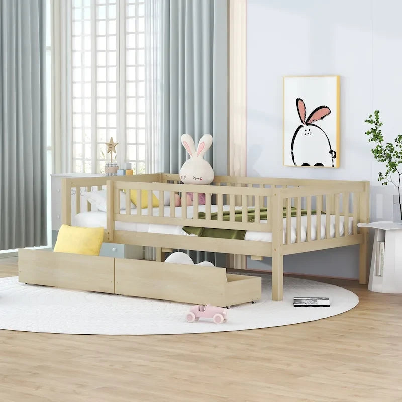 Letto a Giorno in Legno con Due Cassetti, Singolo, Grigio