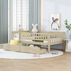 Letto a Giorno in Legno con Due Cassetti, Singolo, Grigio