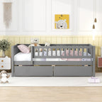 Letto a Giorno in Legno con Due Cassetti, Singolo, Grigio