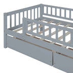 Letto a Giorno in Legno con Due Cassetti, Singolo, Grigio