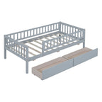 Letto a Giorno in Legno con Due Cassetti, Singolo, Grigio