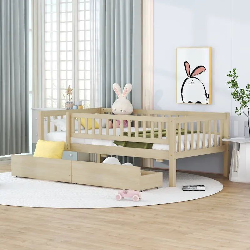 Letto a Giorno in Legno con Due Cassetti, Singolo, Grigio