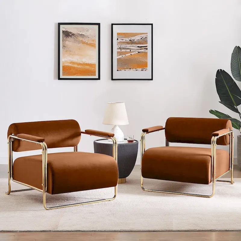 Poltrona futuristica larga 31" in velluto con struttura in oro lucido e schienale cilindrico