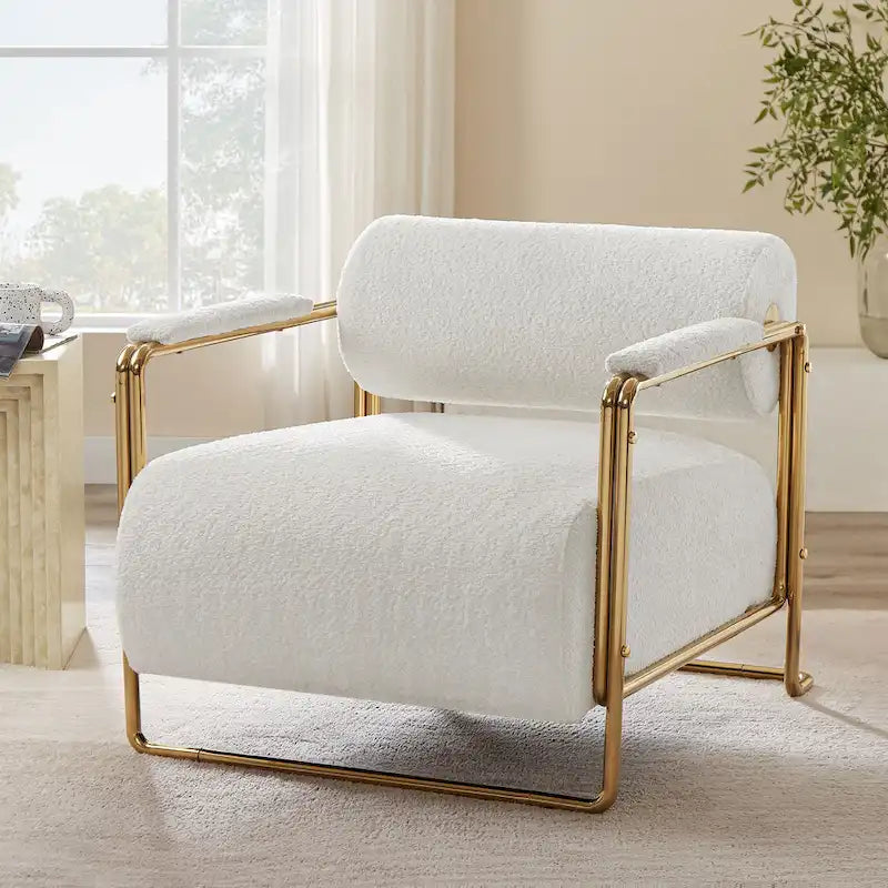 Poltrona futuristica larga 31" in velluto con struttura in oro lucido e schienale cilindrico