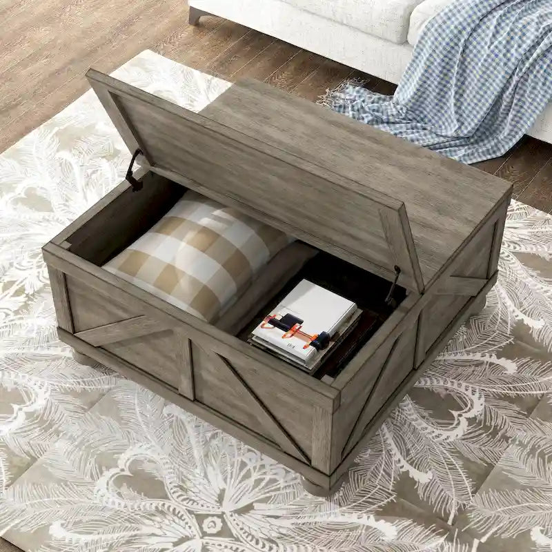 Tavolino da caffè contenitore in acacia e pino da 90 cm Farmhouse