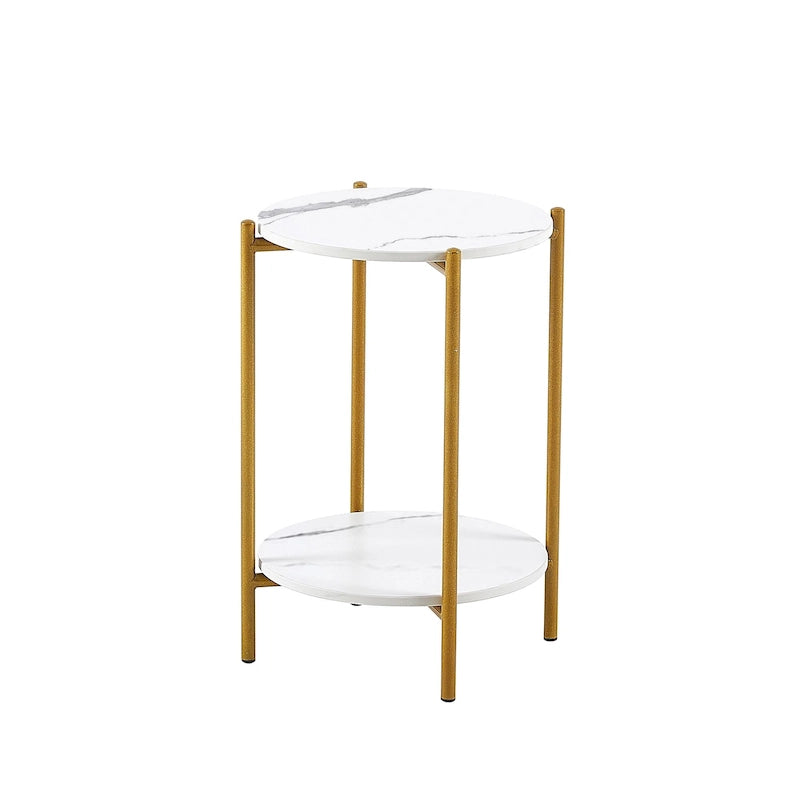 Tavolino rotondo/da caffè a 2 livelli con ripiano in marmo