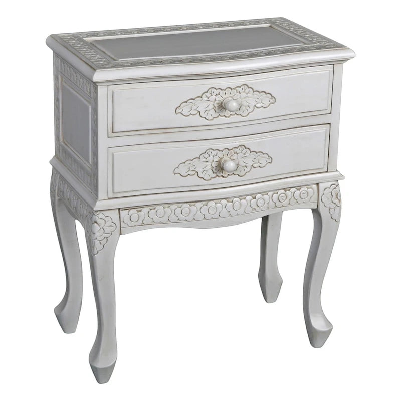 Tavolino Windsor intagliato con 2 cassetti