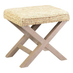 Pouf Ottomano Fatto a Mano in Rafia Naturale e Legno