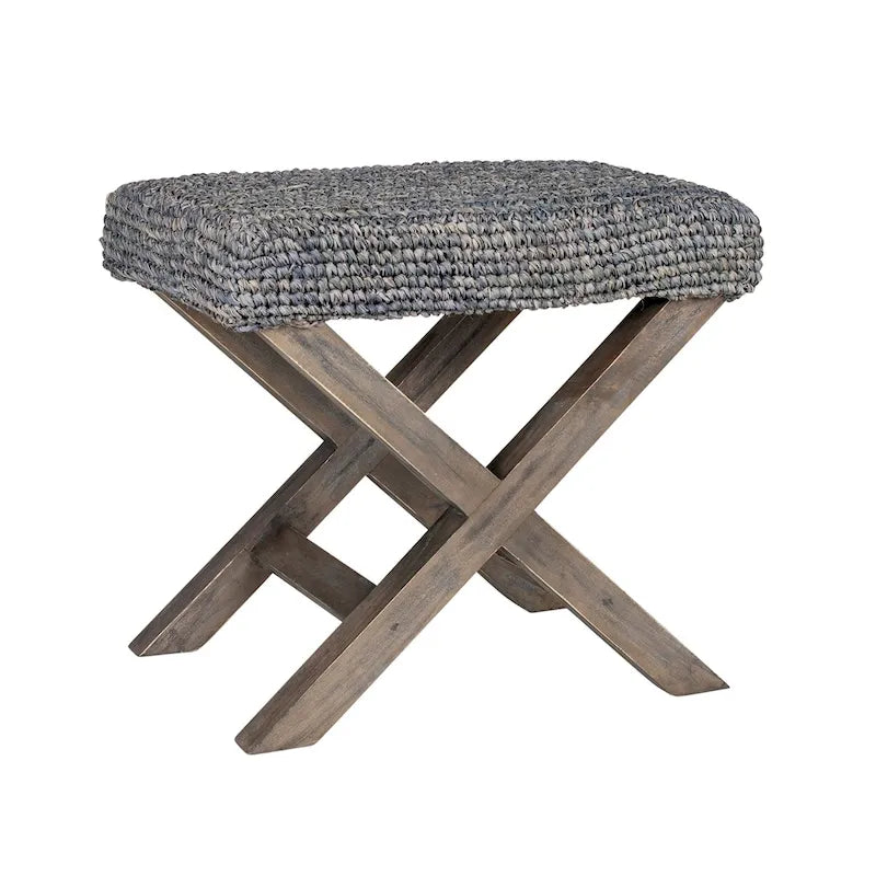 Pouf Ottomano Fatto a Mano in Rafia Naturale e Legno