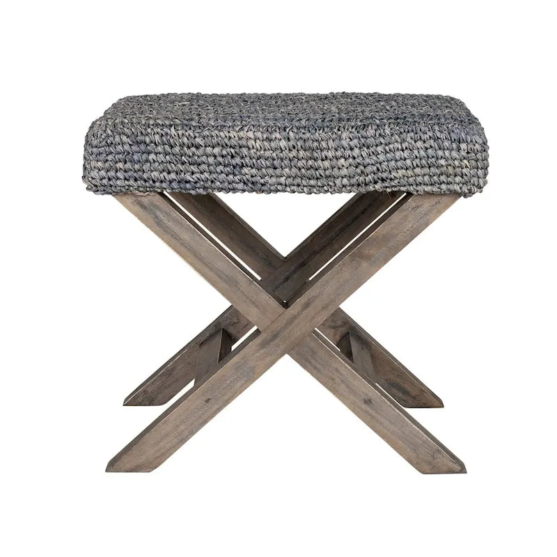 Pouf Ottomano Fatto a Mano in Rafia Naturale e Legno