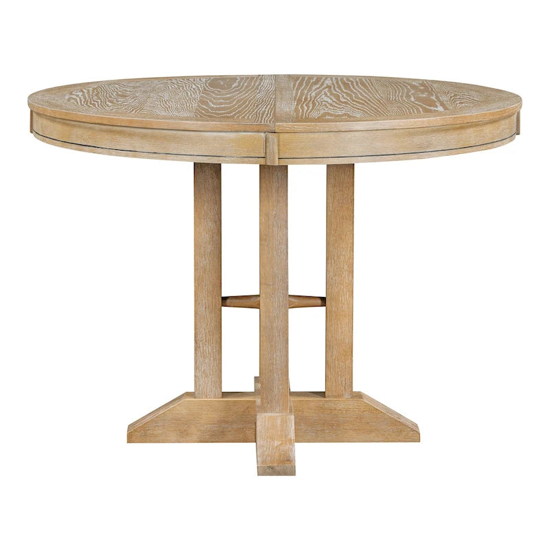 Set da pranzo 5 pezzi con tavolo rotondo allungabile e 4 sedie imbottite, Set da pranzo stile rustico