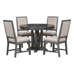 Set da pranzo 5 pezzi con tavolo rotondo allungabile e 4 sedie imbottite, Set da pranzo stile rustico