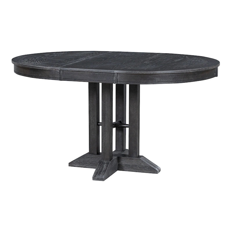 Set da pranzo 5 pezzi con tavolo rotondo allungabile e 4 sedie imbottite, Set da pranzo stile rustico