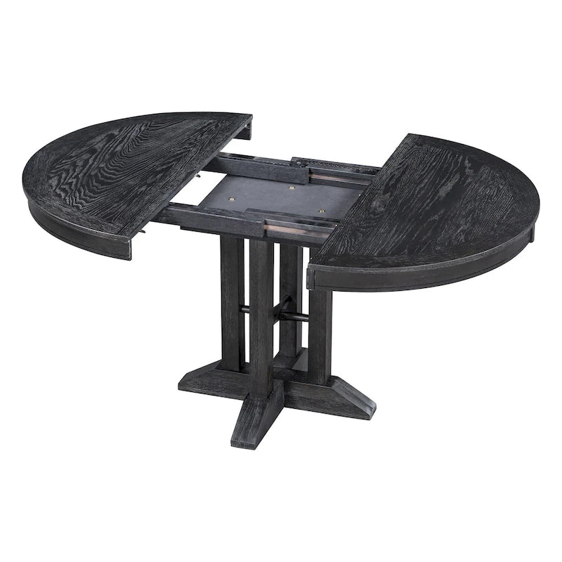 Set da pranzo 5 pezzi con tavolo rotondo allungabile e 4 sedie imbottite, Set da pranzo stile rustico