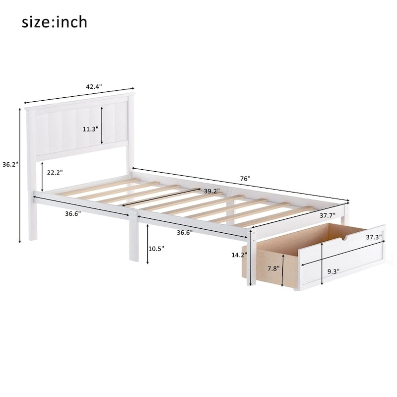 Letto a piattaforma moderno con cassetto sottoletto