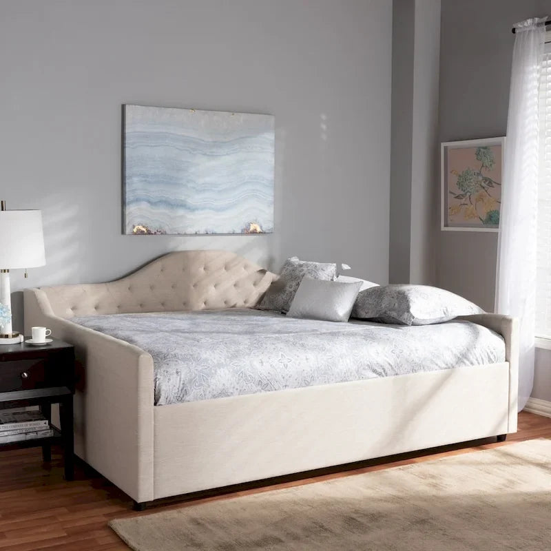 Letto da giorno imbottito in tessuto contemporaneo con trapuntatura a bottoni