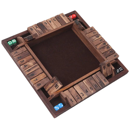 GSE 4-Player 10 Number Wooden Shut The Box Dice Game Set for Family Game Night, Dice Table Games, Bar Games