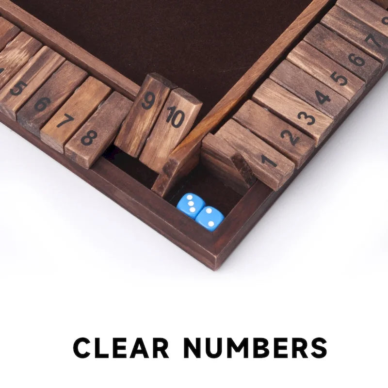 Gioco da tavolo in legno Shut The Box a 10 numeri per 4 giocatori per serate di giochi in famiglia, giochi da tavolo con dadi, giochi da bar