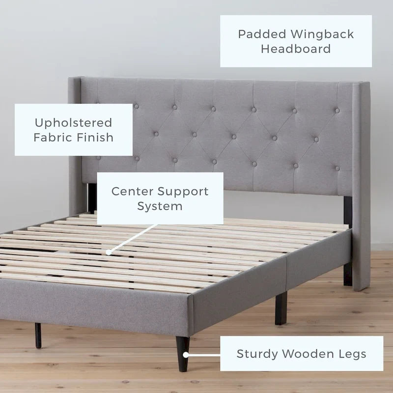 Letto imbottito con testiera ad ali e bottoni Isabelle