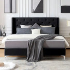 Struttura Letto con Piattaforma Queen Size Rivestita in Velluto con Gambe in Metallo da 15 cm