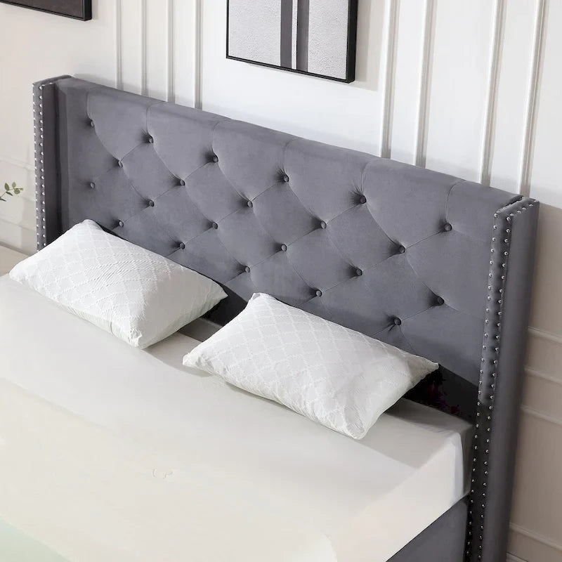 Struttura Letto con Piattaforma Queen Size Rivestita in Velluto con Gambe in Metallo da 15 cm