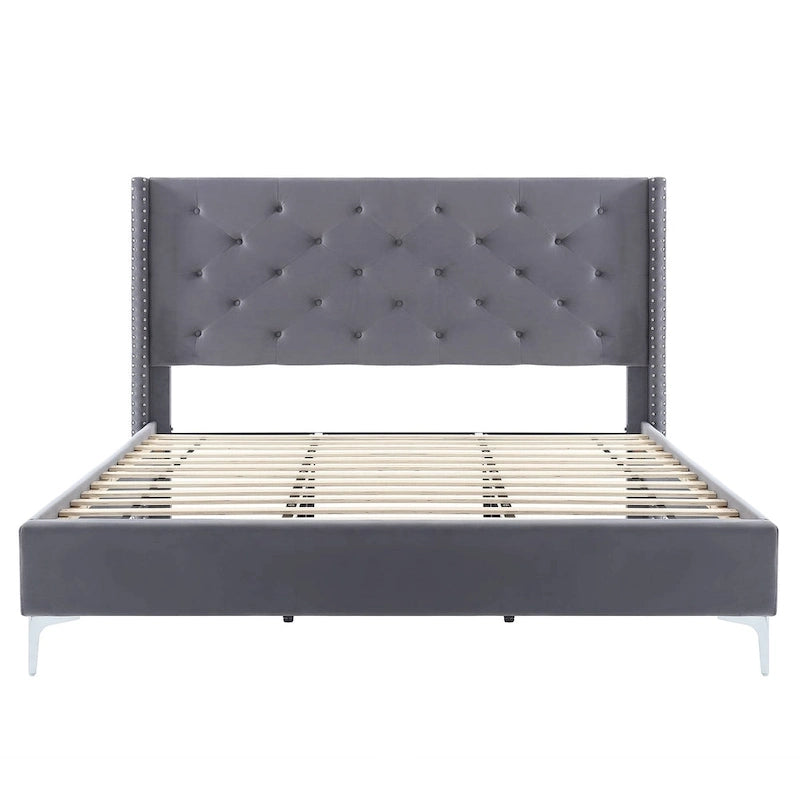 Struttura Letto con Piattaforma Queen Size Rivestita in Velluto con Gambe in Metallo da 15 cm